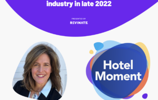 Hotel Moment podcast logo with headshot of Noreen Henry