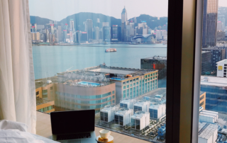 hotel windowsill with laptop