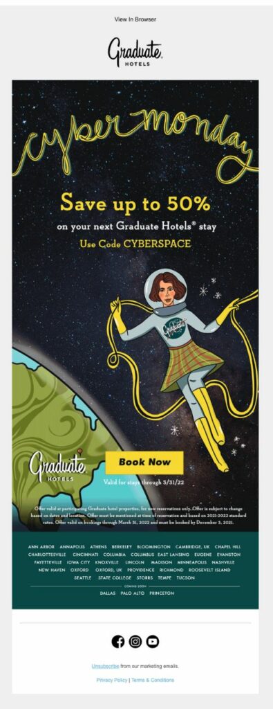 Black Friday email campaign from Graduate Hotels