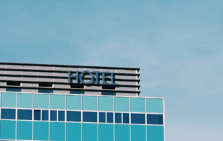 A hotel has lettering that says "hotel".