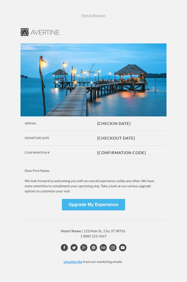 Pre-arrival email campaign template