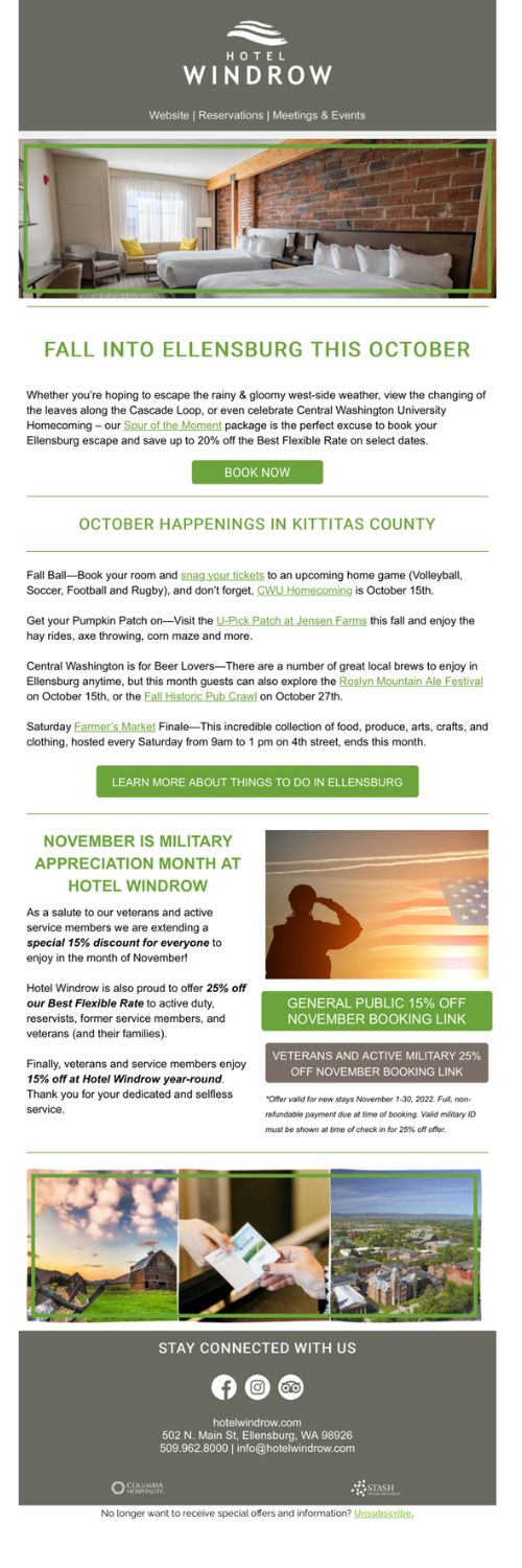 Fall email campaign example from the Hotel Windrow