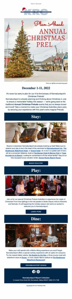 Kennebunkport Resort Collection holiday email example