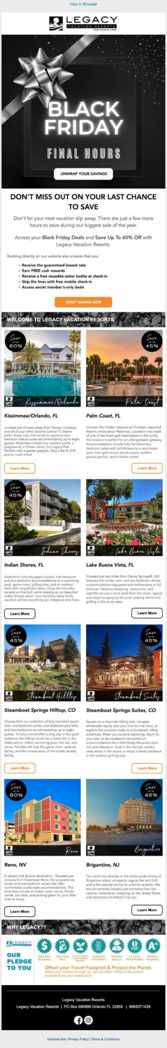 Legacy Vacation Resorts holiday campaign example