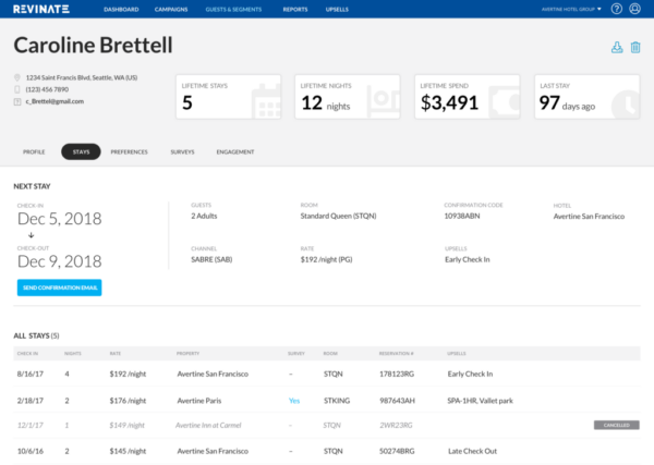 An example guest profile from the Guest Data Platform.