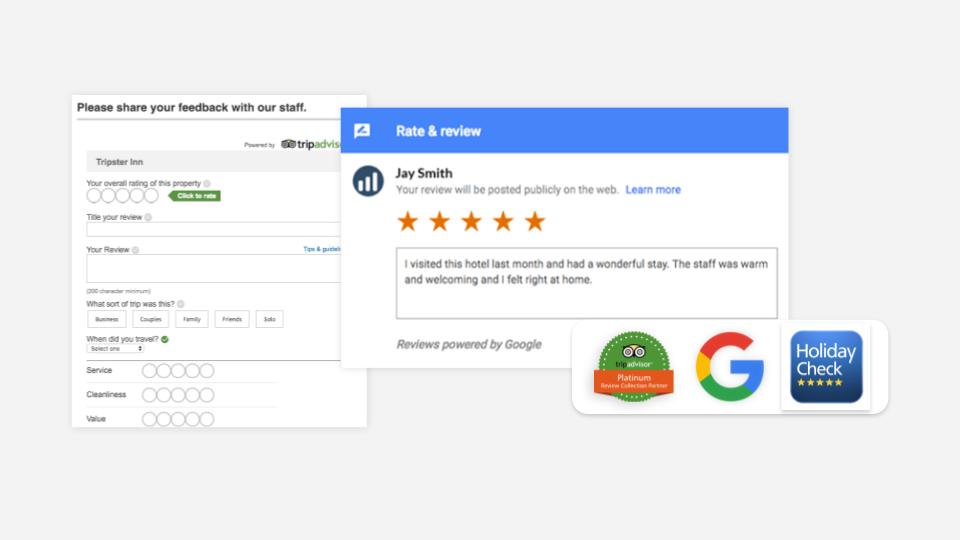 Surveys and reviews Yellow circle with an arrow to indicate guest targeting.