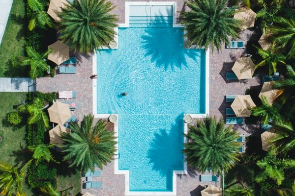 Overhead view of a hotel pool