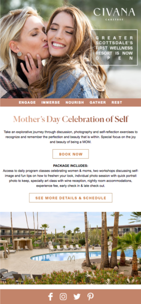 Example of a Mothers Day email campaign by Civana Carefree