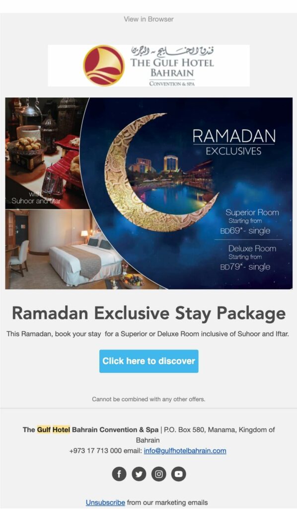 Ramadan campaign example by The Gulf Hotel Bahrain