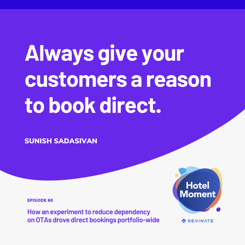 Hotel Moment episode #60 quote graphic about booking direct