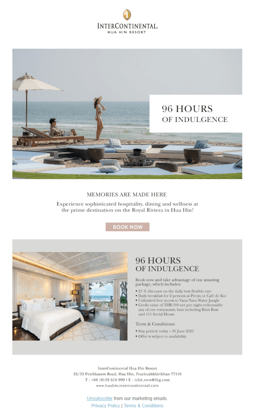 Email campaign example from the InterContinental Hua Hin