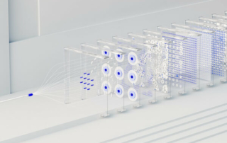 A 3D illustration of a data flow.
