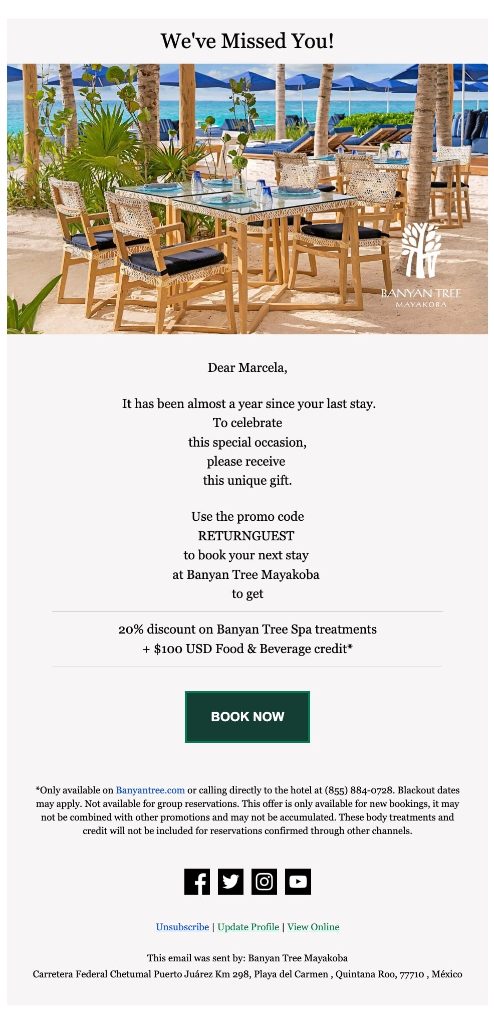 We miss you campaign by Banyan Tree Mayakoba