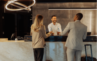 Guests check in at front desk