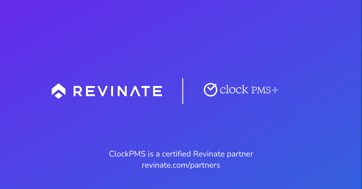 This is a certified partner composite logo showing Revinate and Clock PMS logos.