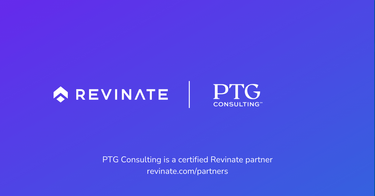 This is a certified partner composite logo showing Revinate and PTG Consulting logos.