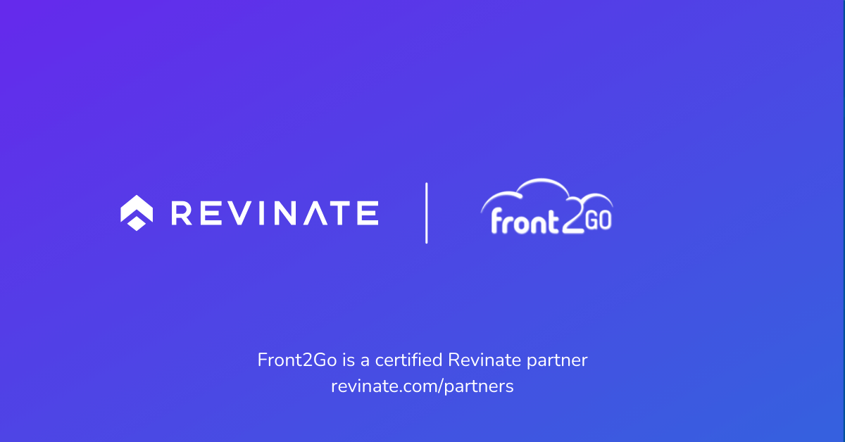 This is a certified partner composite logo showing Revinate and Front2Go logos.
