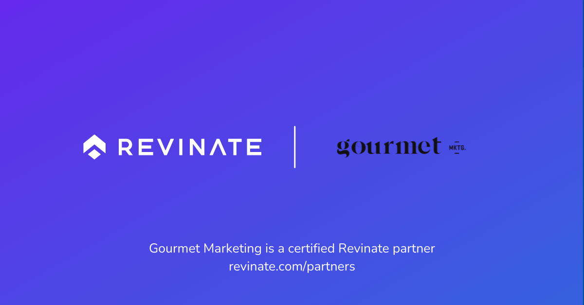 This is a certified partner composite logo showing Revinate and Gourmet Marketing logos.