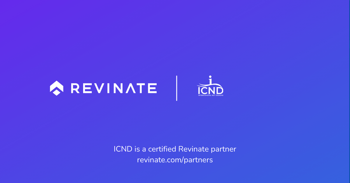 This is a certified partner composite logo showing Revinate and InterCoastal Net Designs (ICND) logos.