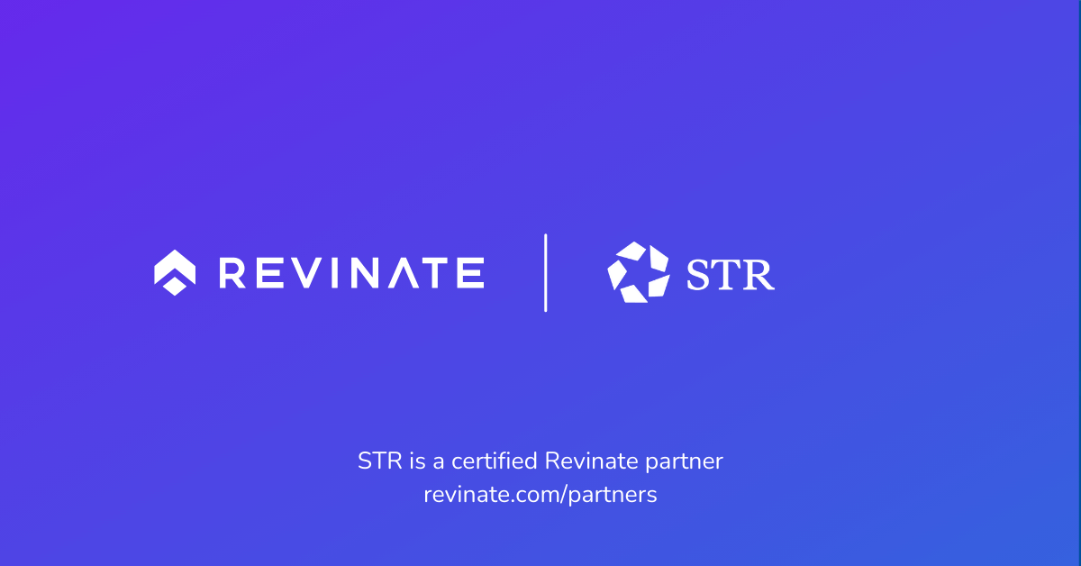 This is a certified partner composite logo showing Revinate and STR logos.