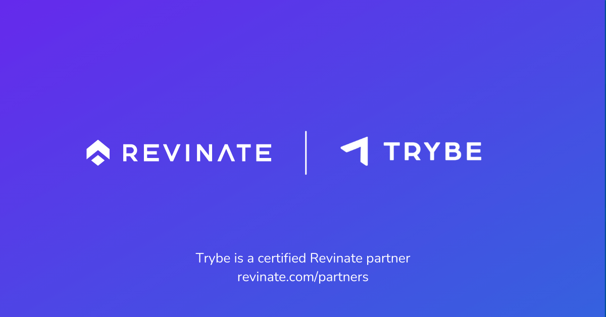 This is a certified partner composite logo showing Revinate and TRYBE logos.