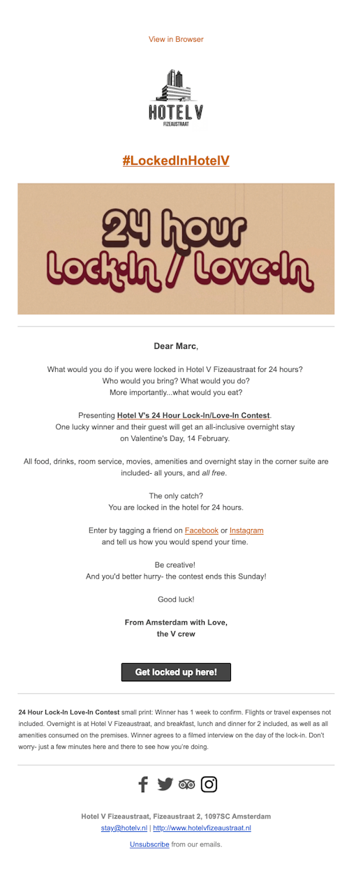 Hotel V Fizeaustraat email campaign