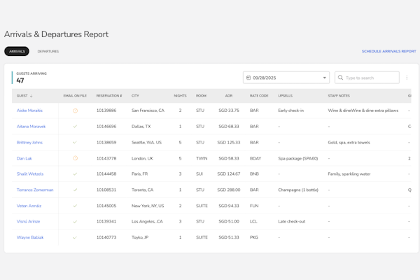 Arrivals & departures