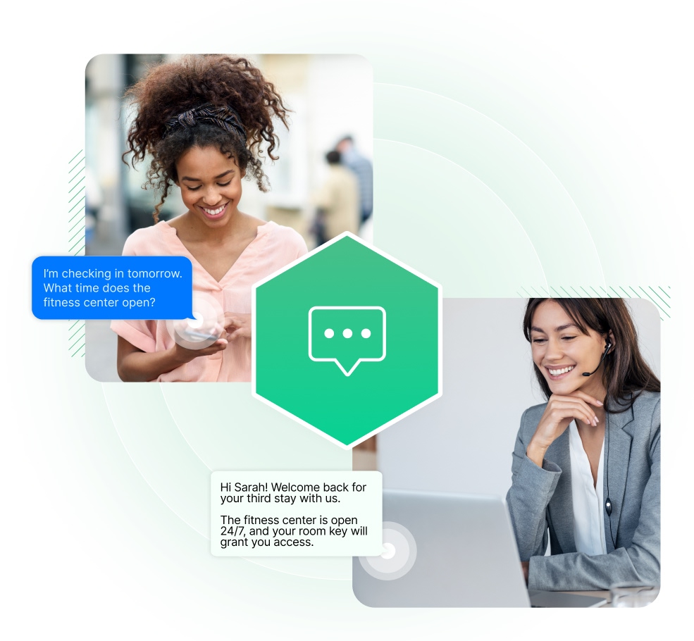 Revinate Chat logo with a female guest and female hotelier chatting.