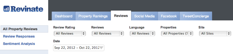 Revinate reviews dashboard in Reputation solution