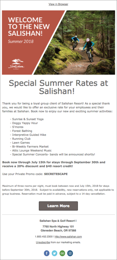 The Salishan Resort email campaign
