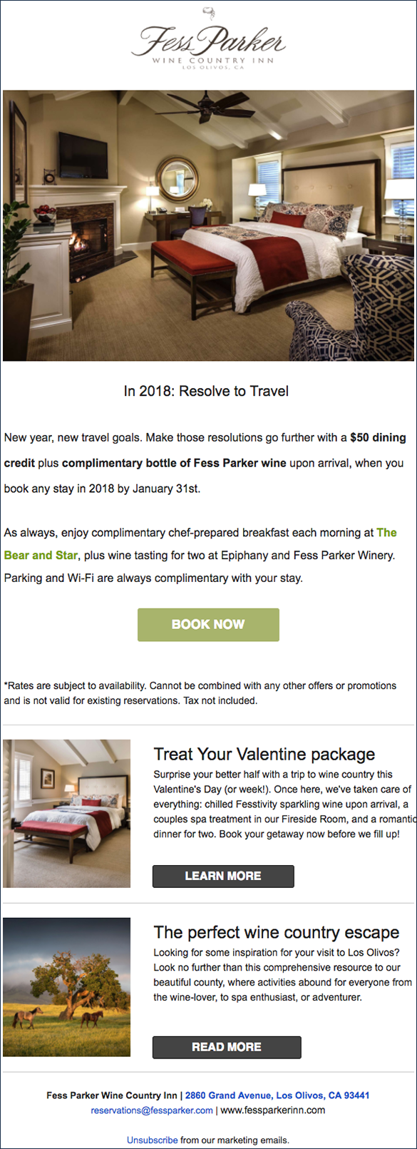 Fess Parker high-value package email marketing campaign