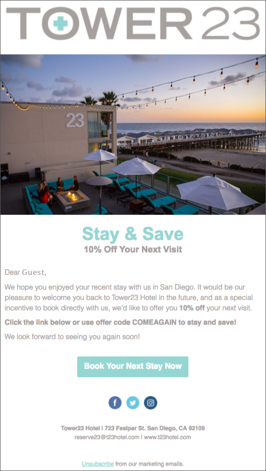 Tower 23 email campaign with good deliverability