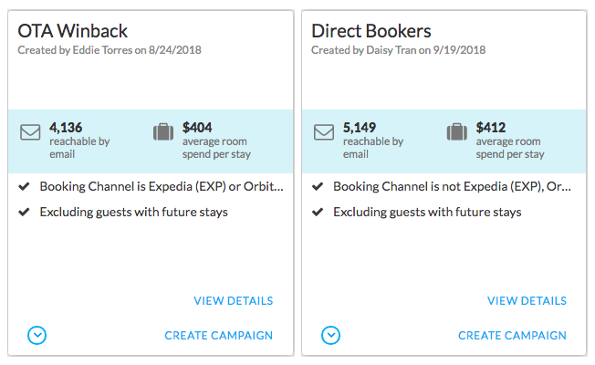 OTA winback and direct bookers segments
